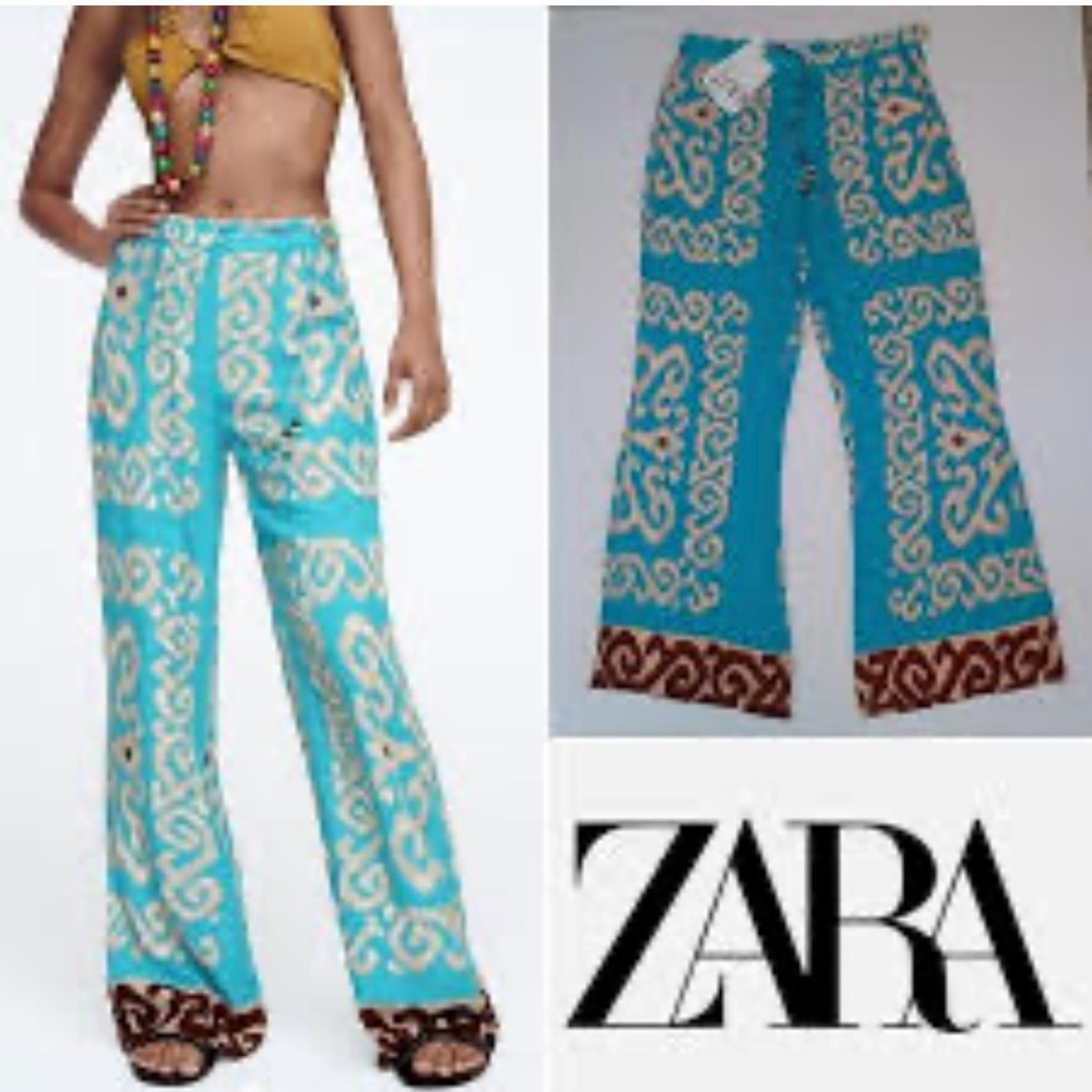 ZARA Blue and Brown Patterned Bohemian Women's Pants